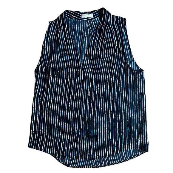 Aritzia Babaton Sleeveless Blue Striped Blouse Women’s Size Large V Neck EUC - Picture 1 of 8